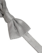 Men Gray 100% Silk Adjustable Neck Papillon Bow Tie