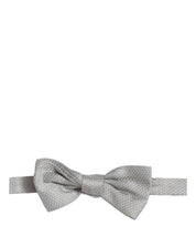 Men Gray 100% Silk Adjustable Neck Papillon Bow Tie