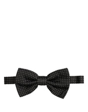 Men Black Polka Dot Silk Adjustable Neck Papillon Bow Tie
