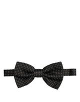 Men Black Polka Dot Silk Adjustable Neck Papillon Bow Tie