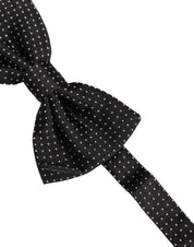 Men Black Polka Dot Silk Adjustable Neck Papillon Bow Tie