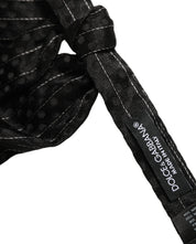 Men Black Pinstripe Silk Adjustable Neck Papillon Bow Tie
