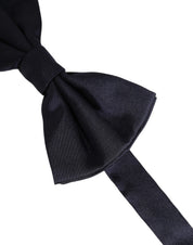 Men Dark Blue Silk Adjustable Neck Papillon Bow Tie