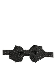 Men Black Polka Dot Silk Adjustable Neck Papillon Bow Tie