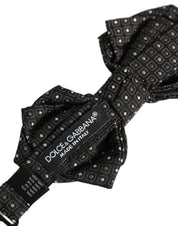 Men Black Polka Dot Silk Adjustable Neck Papillon Bow Tie