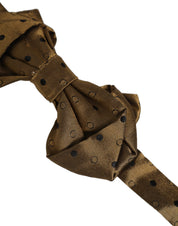 Men Brown Polka Dot Silk Adjustable Neck Papillon Bow Tie