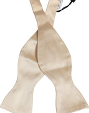 Men Beige 100% Silk Adjustable Neck Papillon Bow Tie