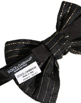 Men Black Pinstripe Silk Adjustable Neck Papillon Bow Tie