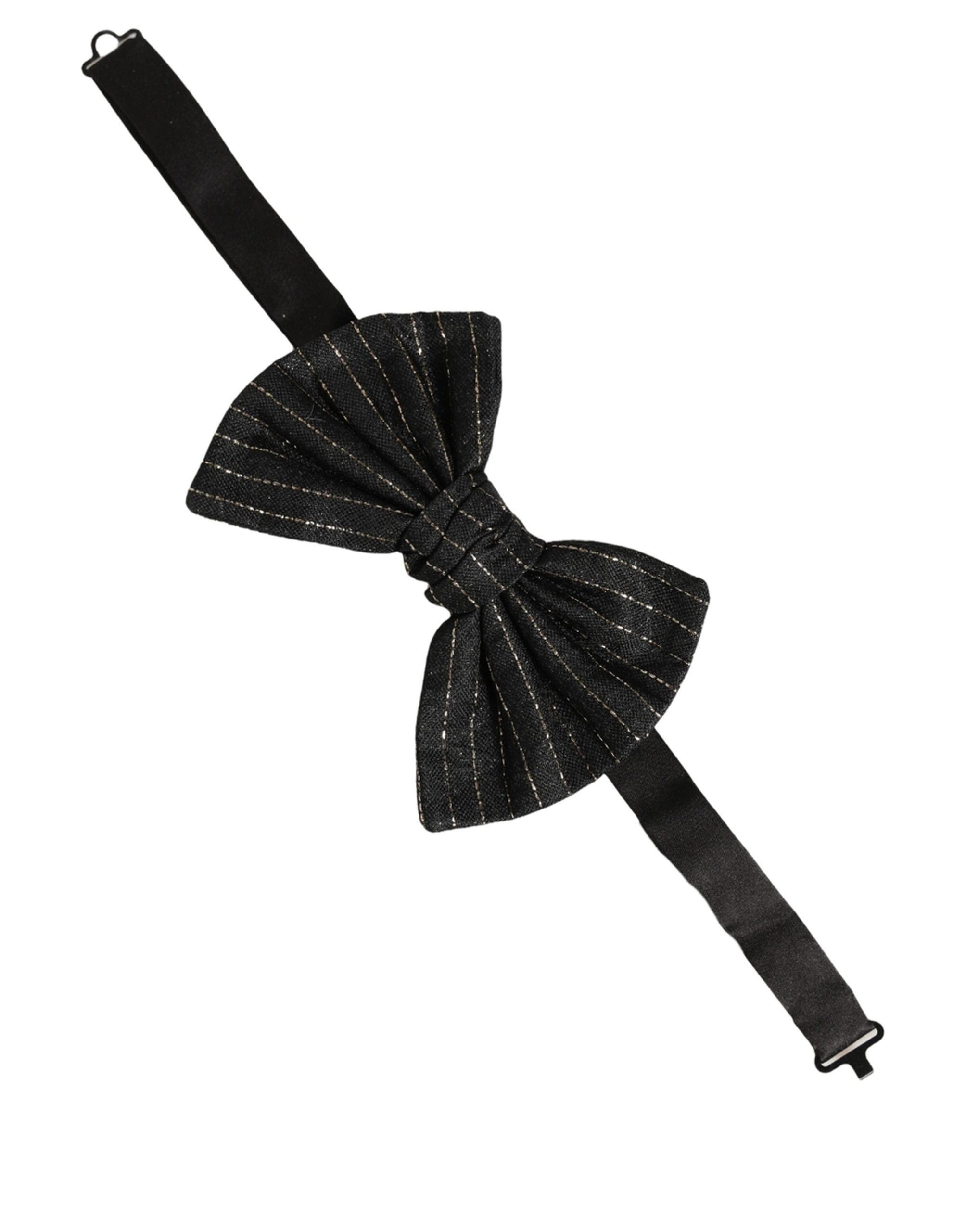 Men Black Pinstripe Silk Adjustable Neck Papillon Bow Tie