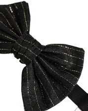 Men Black Pinstripe Silk Adjustable Neck Papillon Bow Tie