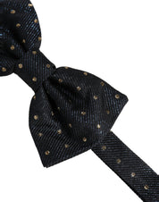 Men Black Polka Dot Silk Adjustable Neck Papillon Bow Tie