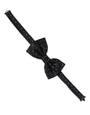 Men Black Polka Dot Silk Adjustable Neck Papillon Bow Tie