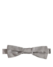 Men Gray 100% Silk Adjustable Neck Papillon Bow Tie