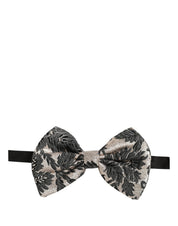 Men Black Silver Floral Adjustable Neck Papillon Bow Tie