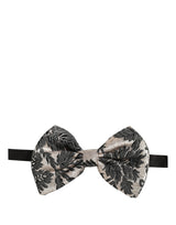 Men Black Silver Floral Adjustable Neck Papillon Bow Tie