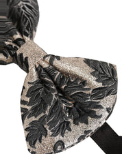 Men Black Silver Floral Adjustable Neck Papillon Bow Tie