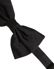 Men Black 100% Silk Adjustable Neck Papillon Bow Tie