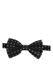 Black White Polka Dot Adjustable Neck Papillon Bow Tie