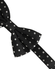 Black White Polka Dot Adjustable Neck Papillon Bow Tie