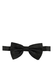 Men Black Silk Brocade Adjustable Neck Papillon Bow Tie