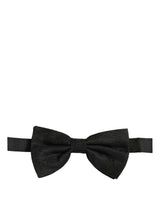 Men Black Silk Brocade Adjustable Neck Papillon Bow Tie