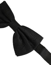 Men Black Silk Brocade Adjustable Neck Papillon Bow Tie