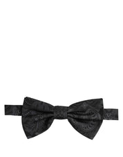 Men Black Paisley SIlk Adjustable Neck Papillon Bow Tie