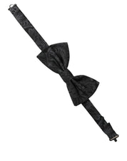 Men Black Paisley SIlk Adjustable Neck Papillon Bow Tie