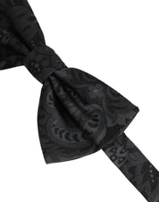 Men Black Paisley SIlk Adjustable Neck Papillon Bow Tie