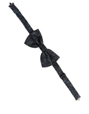 Men Black Blue Paisley Adjustable Neck Papillon Bow Tie