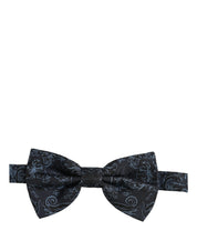 Men Black Blue Paisley Adjustable Neck Papillon Bow Tie