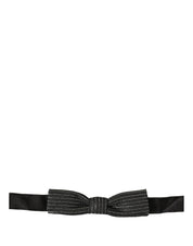 Men Black Silver Ribbed Adjustable Neck Papillon  Bow Tie