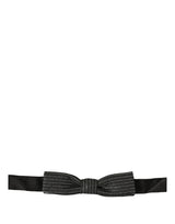 Men Black Silver Ribbed Adjustable Neck Papillon  Bow Tie