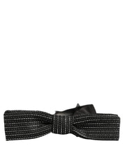 Men Black Silver Ribbed Adjustable Neck Papillon  Bow Tie
