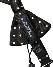 Black White Polka Dot Adjustable Neck Papillon Bow Tie