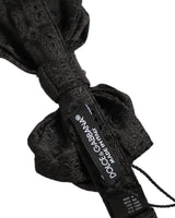 Men Black Paisley Silk Adjustable Neck Papillon Bow Tie