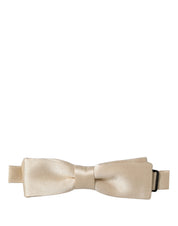 Men Beige 100% Silk Adjustable Neck Papillon Bow Tie