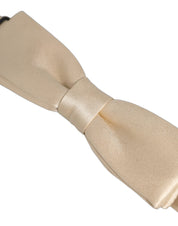 Men Beige 100% Silk Adjustable Neck Papillon Bow Tie