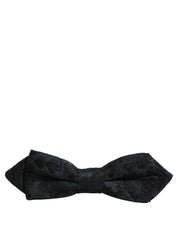 Men Black Green Paisley Adjustable Neck Papillon Bow Tie