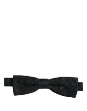Men Black Green Paisley Adjustable Neck Papillon Bow Tie