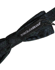 Men Black Green Paisley Adjustable Neck Papillon Bow Tie
