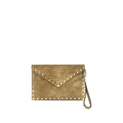 Beige Suede Leather Clutch Bag