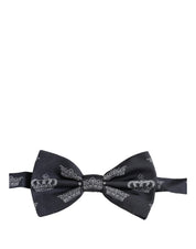 Men Black Crown Silk Adjustable Neck Papillon Bow Tie