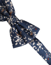 Men Navy Blue Floral Adjustable Neck Papillon Bow Tie