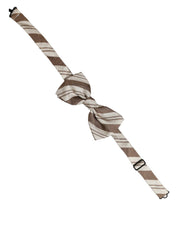 Men Brown Beige Stripes Adjustable Neck Papillon Bow Tie