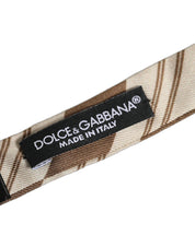 Men Brown Beige Stripes Adjustable Neck Papillon Bow Tie
