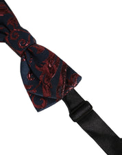 Men Blue Red Paisley Adjustable Neck Papillon Bow Tie