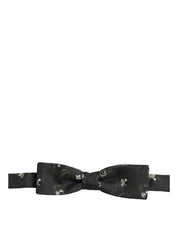Men Black Floral Silk Adjustable Neck Papillon Bow Tie