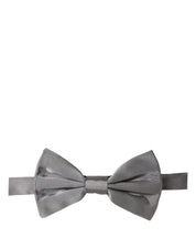 Men Gray 100% Silk Adjustable Neck Papillon Bow Tie