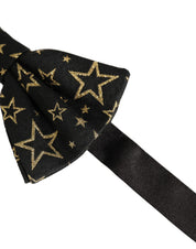 Men Black Star 100% Silk Adjustable Neck Papillon Bow Tie